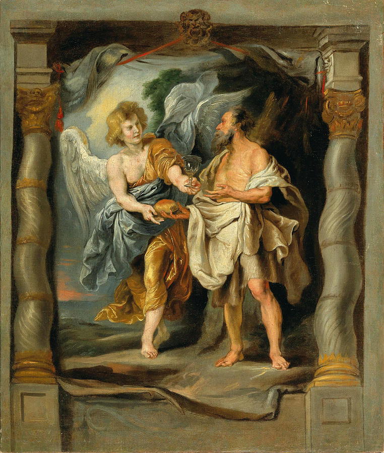 The prophet Elijah nourished by the Angel Painting by Circle of Peter Paul Rubens