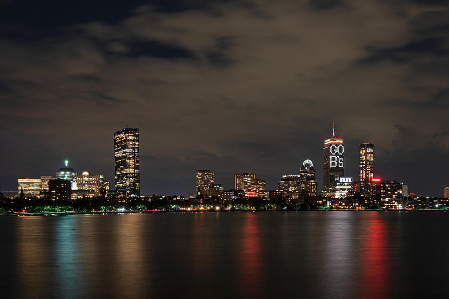The Pru lit up for the Boston Bruins Boston MA Charles River Skyline Photograph by Toby McGuire