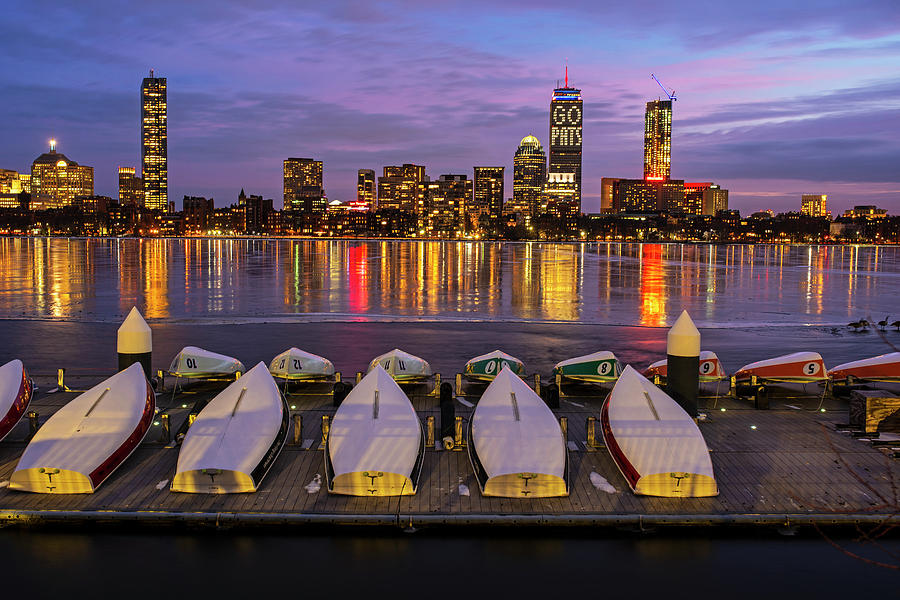 The Pru Lit Up for the New England Patriots Charles River Boats Photograph by Toby McGuire