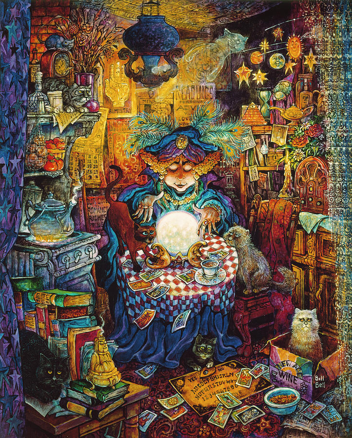 Cat Painting - The Psychic by Bill Bell