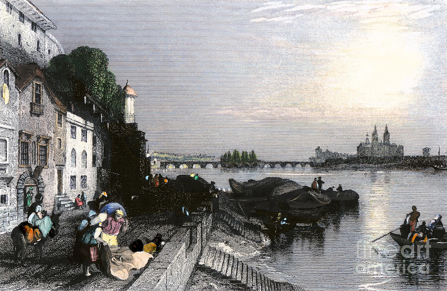 Vintage Drawing - The Quais De La Loire In Tours, France At The Beginning Of The 19th Century Engraving After A Drawing By William Turner by American School