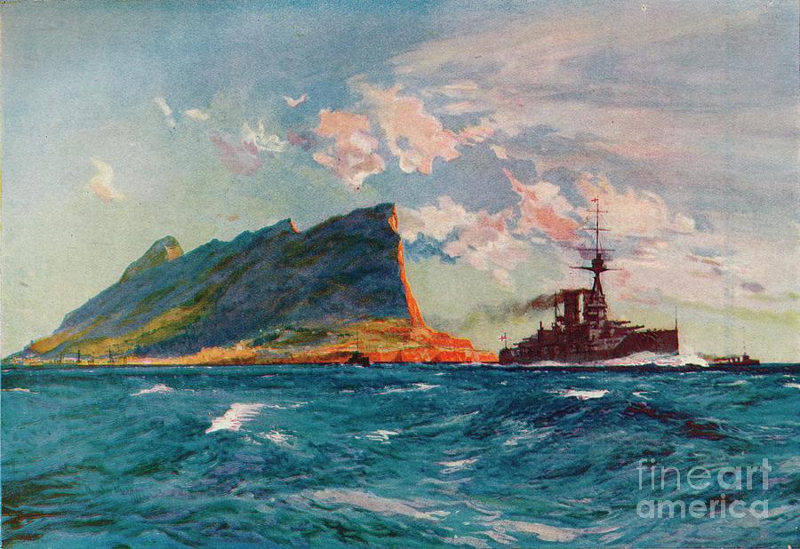 The Queen Elizabeth Off Gibraltar Drawing by Print Collector