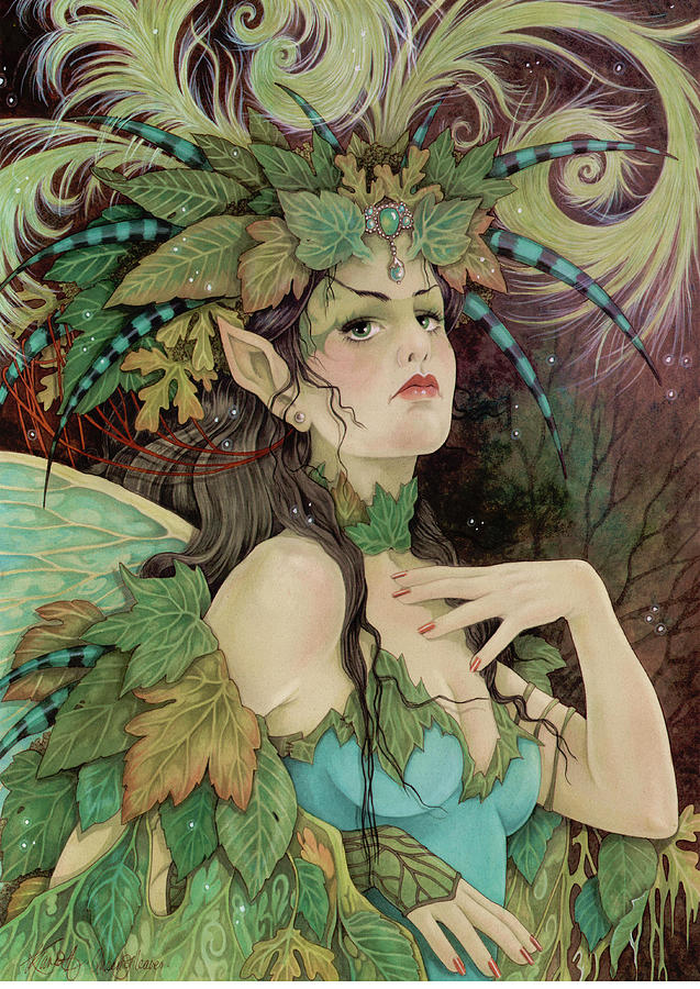 Fairies Painting - The Queen Of Leaves by Linda Ravenscroft Fairies Painting - The Queen Of Leaves by Linda Ravenscroft