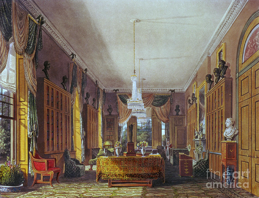 The Queens Library, Frogmore, Pynes Royal Residences, 1818 Painting by William Henry Pyne