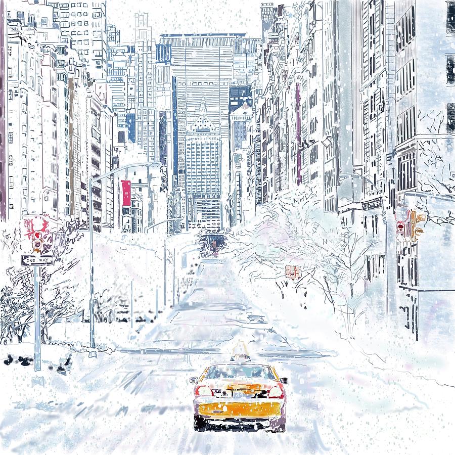 New York City Painting - Dashing Through the Snow by Beth Saffer