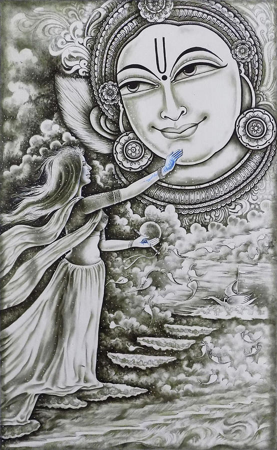 Peacock Painting - The Radhas Touch Of Blue, Sree Krishna Painting by Asp Arts