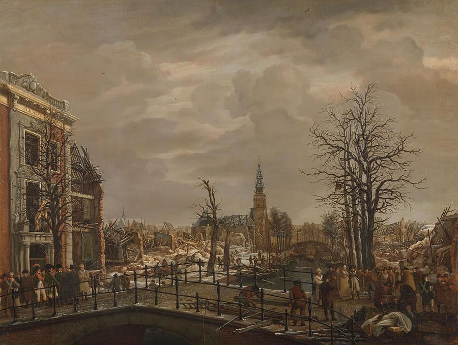 The Rapenburg in Leiden. The Rapenburg, Leiden, Three Days after the Explosion of a Powder Ship o... Painting by Carel Lodewijk Hansen -1765-1840-