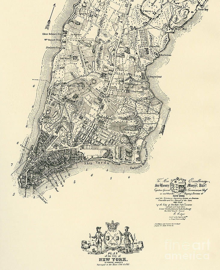 The Ratzer Map of the City of New York, 1767 Drawing by Bernard Ratzer