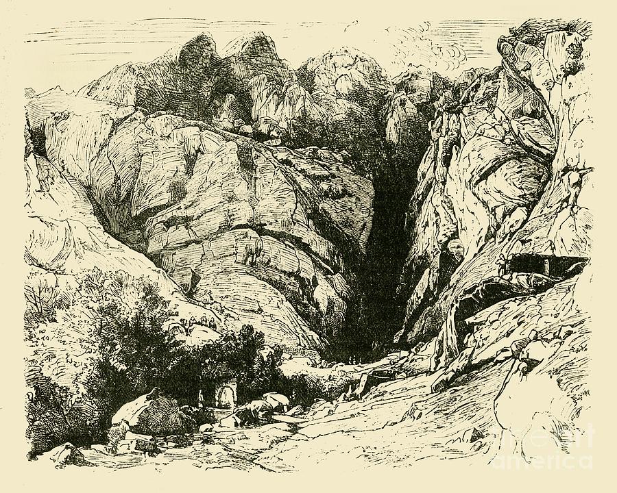 The Ravine At Delphi Scene Drawing by Print Collector