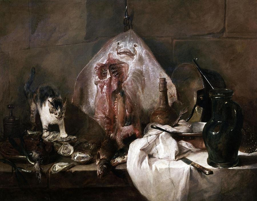 The Ray, 1728, Oil on canvas, 114 x 146 cm. Painting by Jean Baptiste Simeon Chardin -1699-1779-