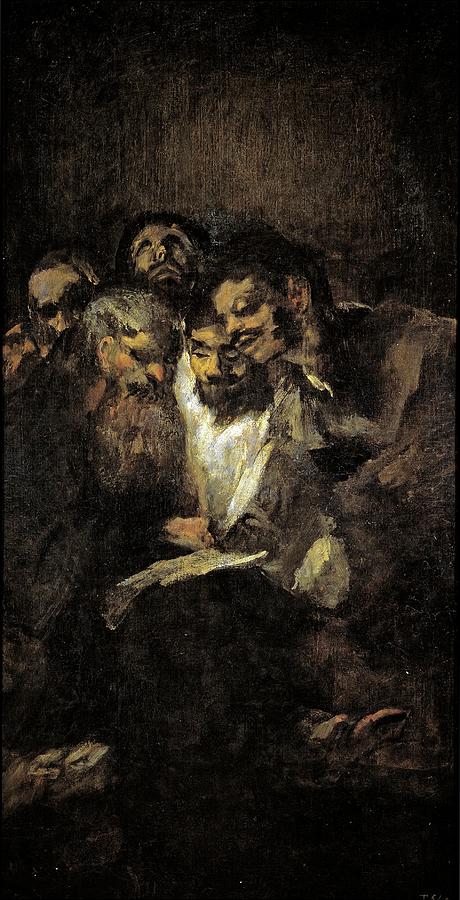 The Reading, or The Politicians, 1820-1823, Spanish School, Mur... Painting by Francisco de Goya -1746-1828-