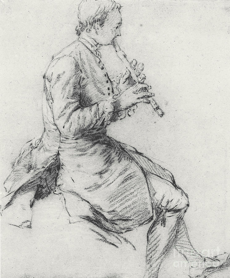 The Recorder Player Drawing by Nicolas Lancret