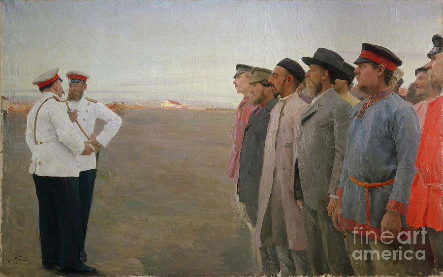 The Recruitment, 1904. Artist Popov Drawing by Heritage Images