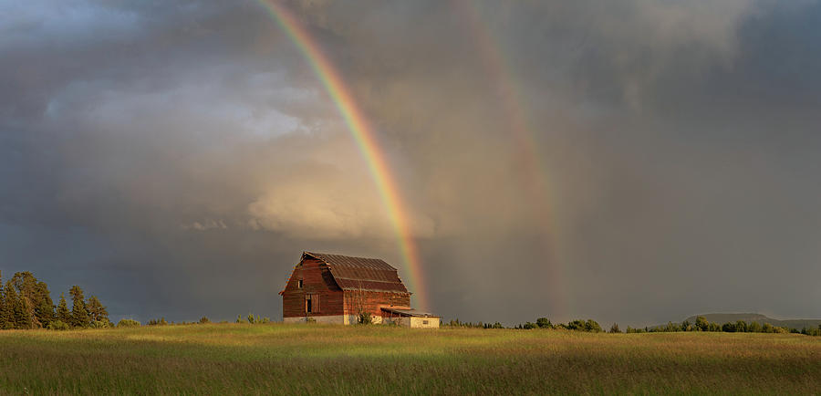 The Red Barn And A Rainbow Photograph