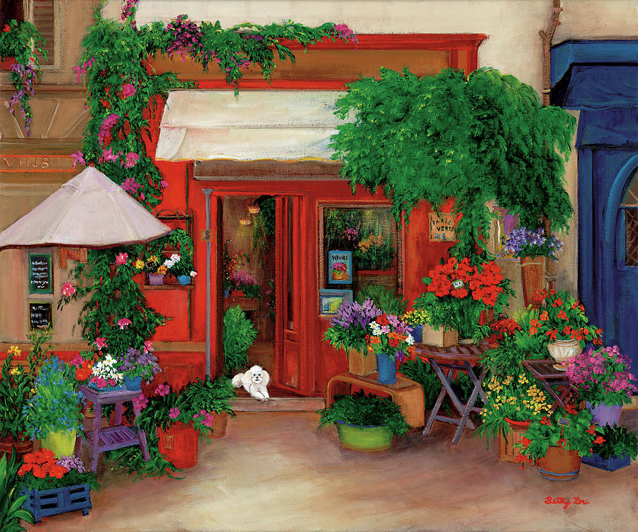 Flower Painting - The Red Flower Shop by Betty Lou