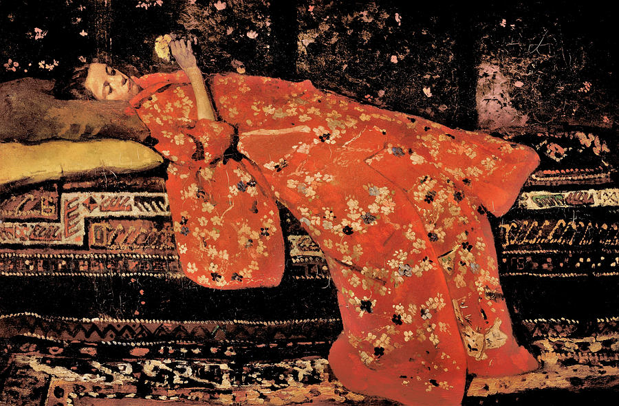 Kimono Painting - The Red Kimono - Top Quality Image Edition by George Hendrik Breitner Kimono Painting - The Red Kimono - Top Quality Image Edition by George Hendrik Breitner