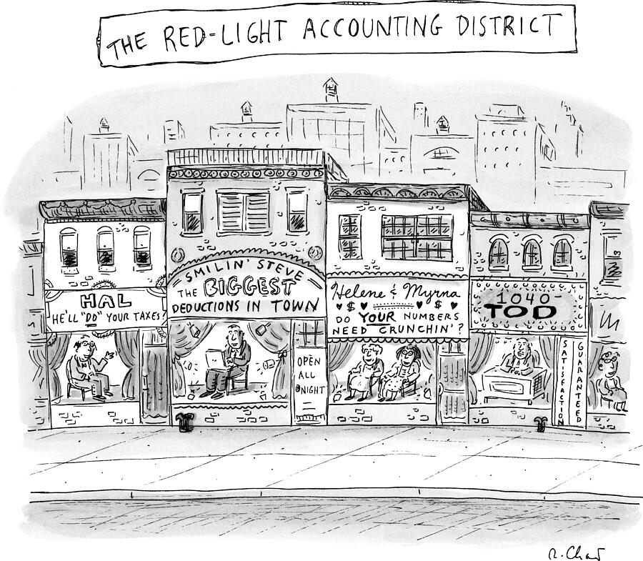 The Red-light Accounting District Drawing by Roz Chast