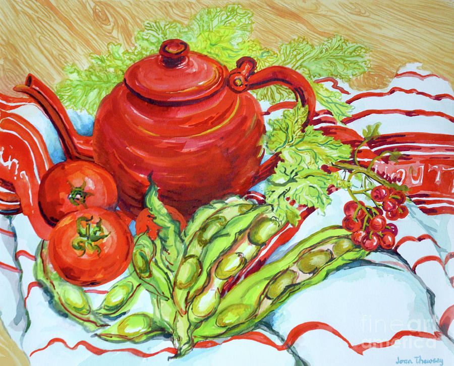 The Red Teapot Painting by Joan Thewsey