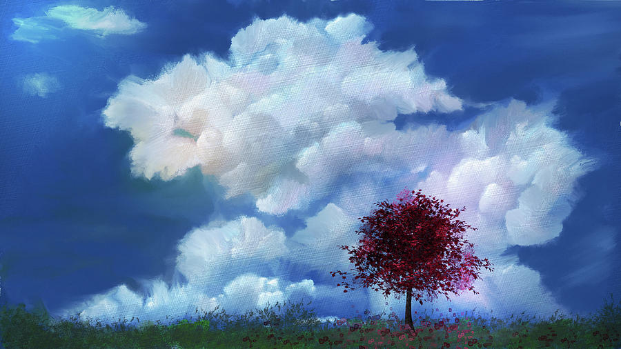 The Red Tree in the Clouds Mixed Media by Mary Timman