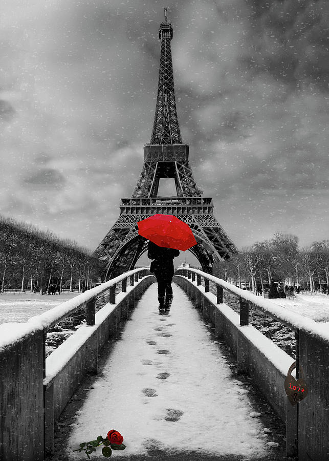 The Red Umbrella at the Tour Eiffel Photograph by Debra and Dave Vanderlaan