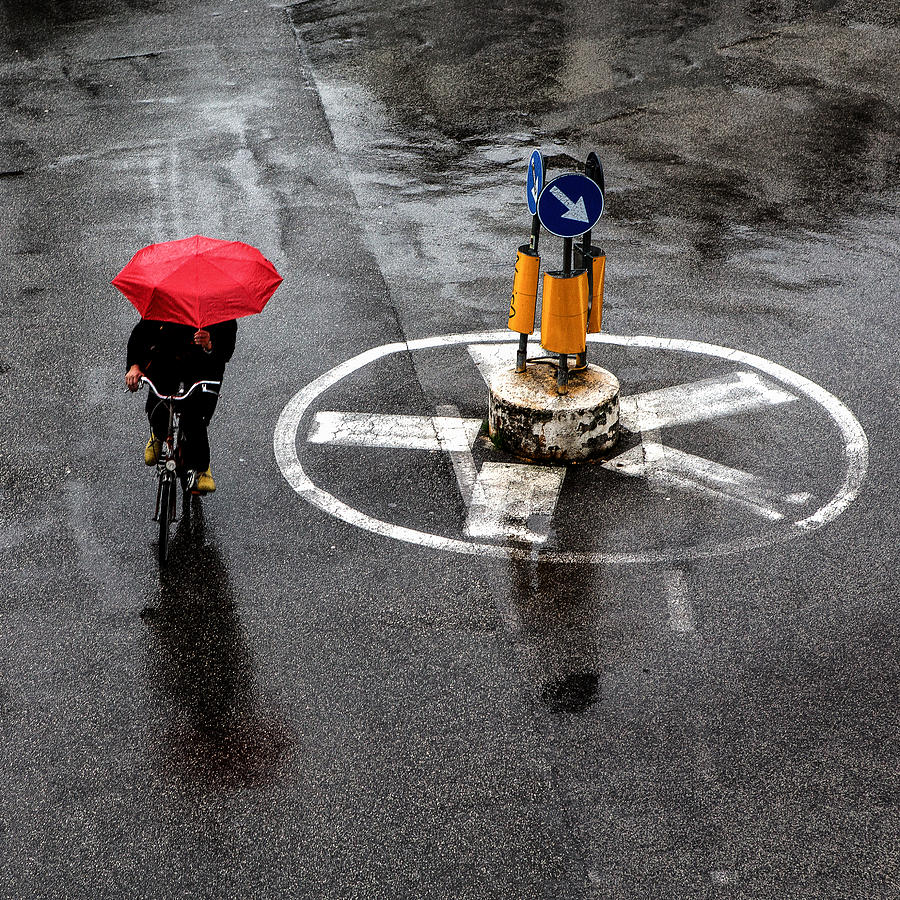 Sign Photograph - The Red Umbrella by Massimo Della Latta