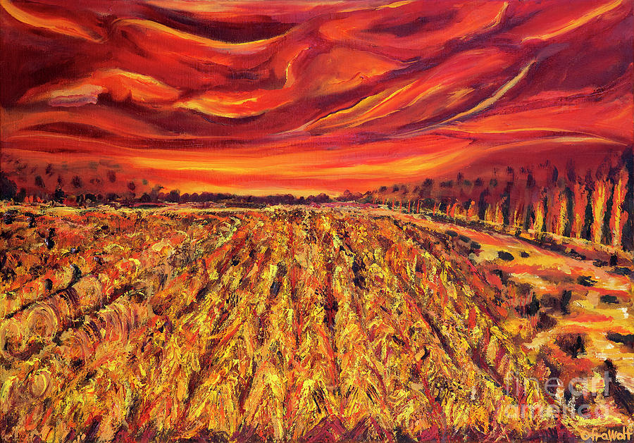 The red wheat field Painting by Ofra Wolf
