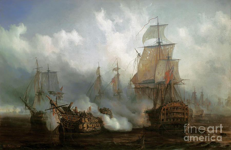 The Redoutable In The Battle Of Trafalgar, October 21, 1805 Painting by Auguste Etienne Francois Mayer