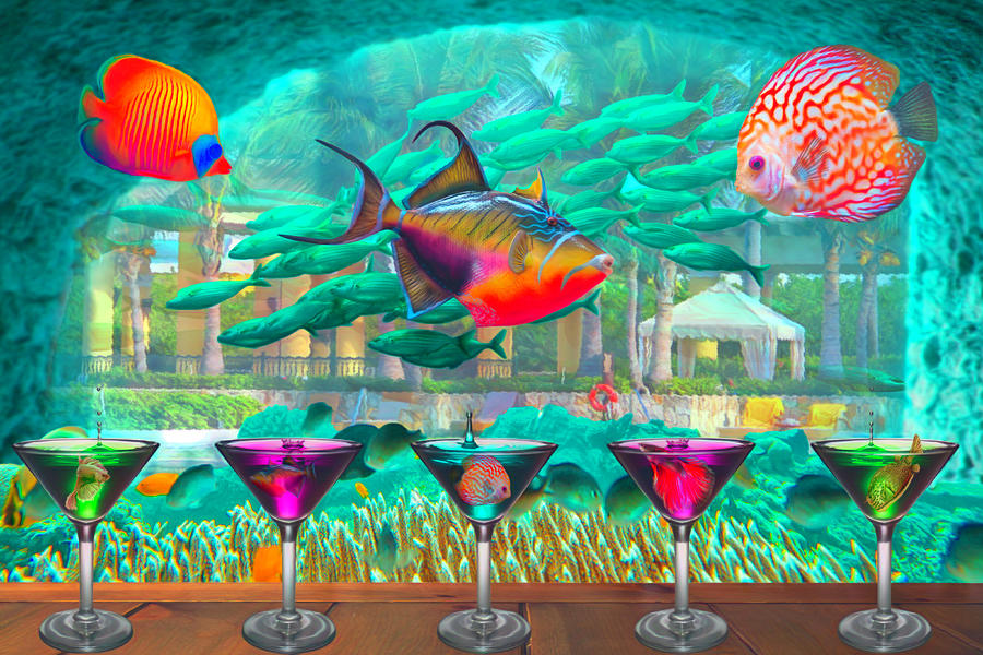 The Reef Martini Bar Watercolor Painting Digital Art by Debra and Dave Vanderlaan