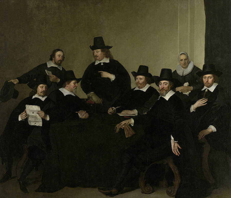 The Regents of the Nieuwe Zijds Huiszittenhuis in Amsterdam Painting by Jacob Adriaensz Backer