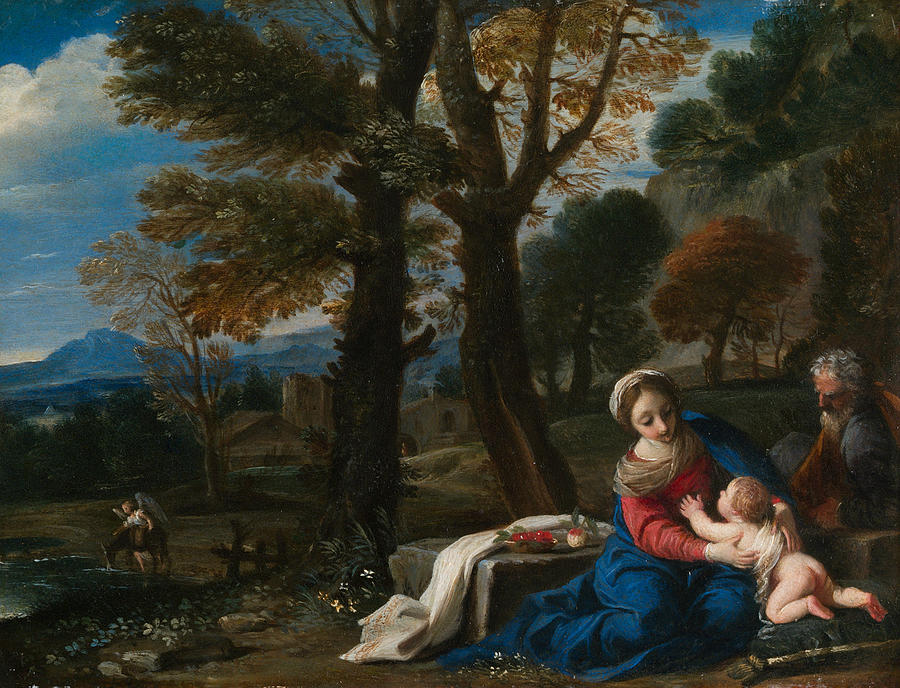The Rest on the Flight into Egypt, 1612-1666 Painting by Pier Francesco Mola