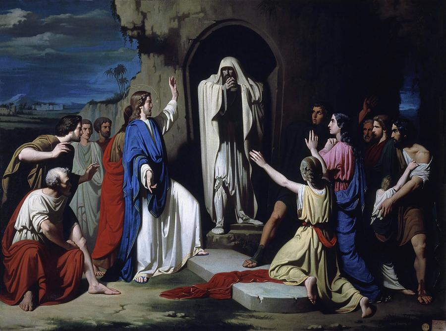 The Resurrection of Lazarus, 1855, Oil on canvas, 169 x 127 cm, Inv. 0284. JESUS. MARY MAGDALENE. Painting by Jose Casado del Alisal -c 1830-1886-