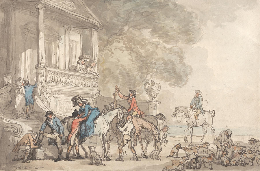 The Return from the Hunt Drawing by Thomas Rowlandson