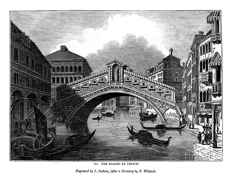 The Rialto At Venice, 1843. Artist J Drawing by Print Collector