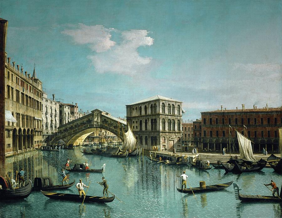 The Rialto bridge, Venice. Canvas, 119 x 154 cm R. F. 1961-32. Painting by Canaletto -1697-1768-