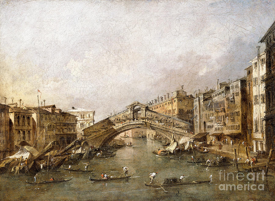 The Rialto Bridge, Venice, With Gondolas In The Foreground Painting by Francesco Guardi