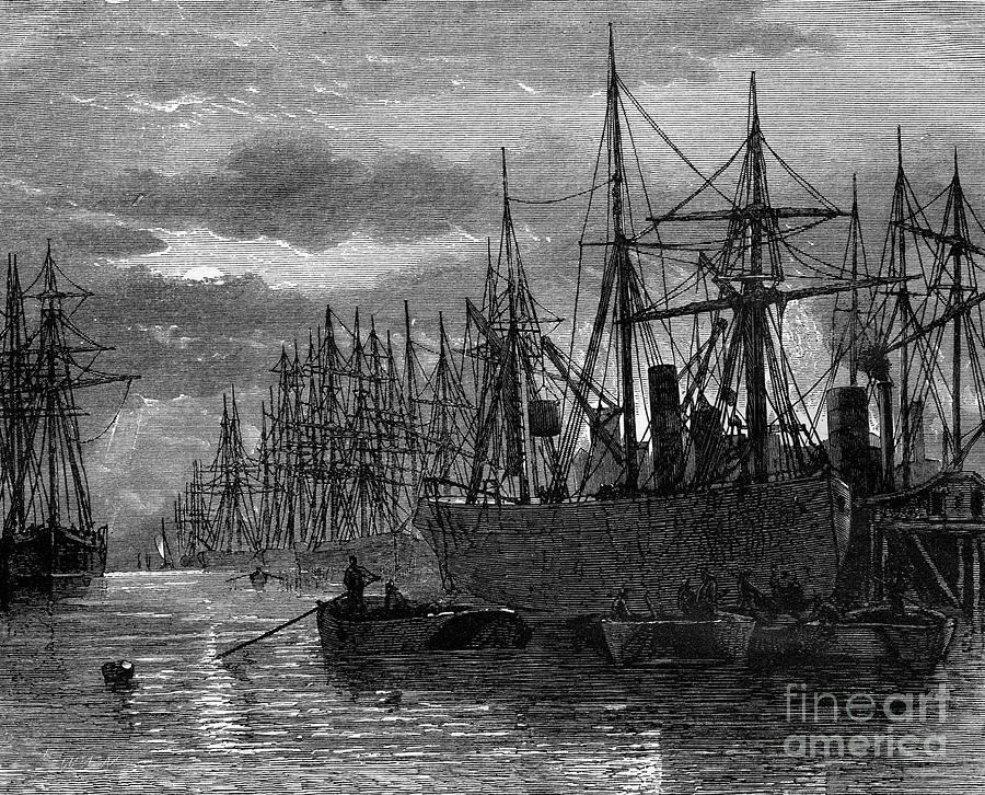 Black And White Drawing - The River Thames, 19th Century.artist W by Print Collector