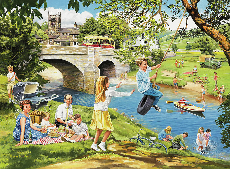 Tire Swing Painting - The Riverbank by Trevor Mitchell