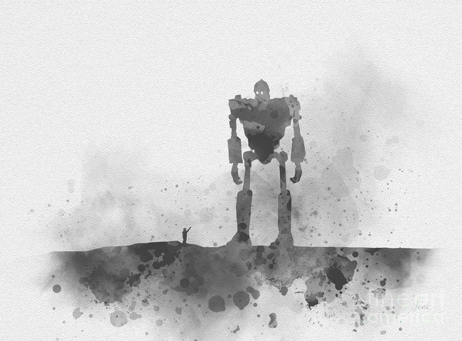 The Robot who fell from space black and white Mixed Media by My Inspiration