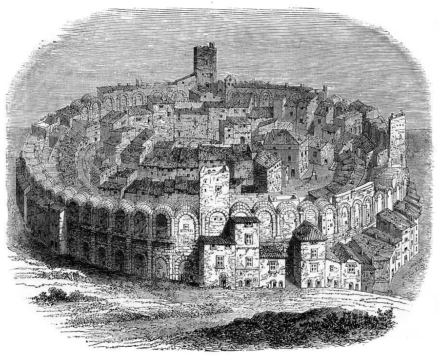 The Roman Arena In Arles, Provence Drawing by Print Collector