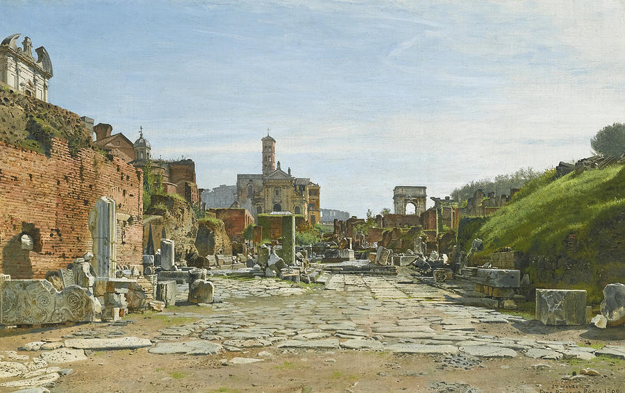 The Roman Forum with the Arch of Titus and the Coliseum Painting by Josef Theodor Hansen