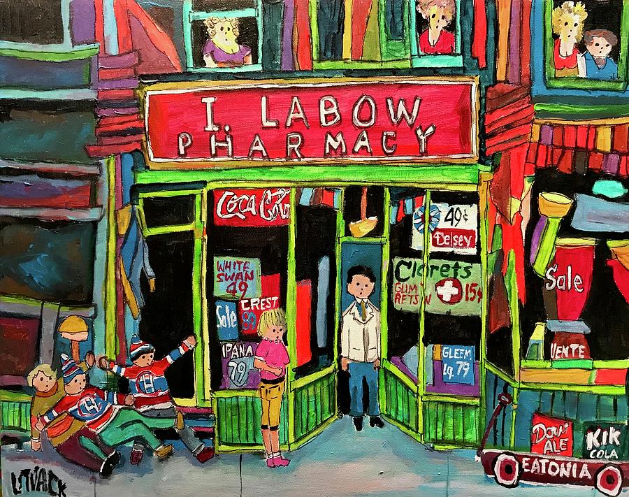 The Romance of Labow Pharmacy Painting by Michael Litvack