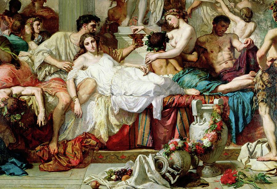 Greek Painting - The Romans Of The Decadence, Detail Of The Central Group, 1847 by Thomas Couture