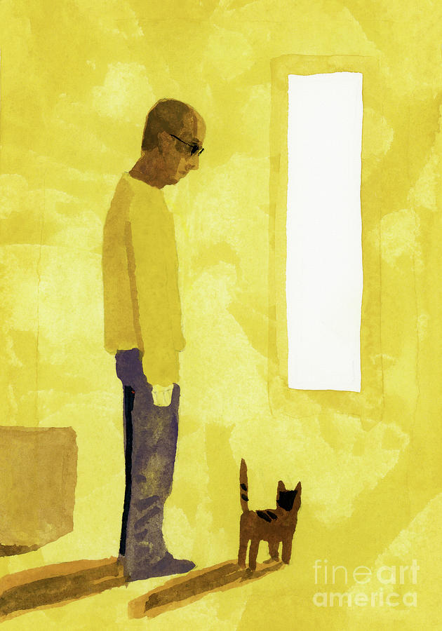 The Room Where The Move Off Has Finished A Man With A Cat Painting by Hiroyuki Izutsu