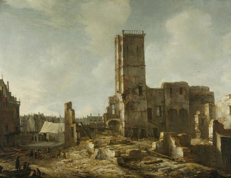 The Ruins of the Old Town Hall of Amsterdam after the Fire of 7 July 1652 Painting by Jan Abrahamsz Beerstraaten