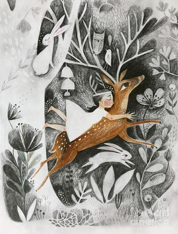 Deer Drawing - The Runaways by Kate Cosgrove
