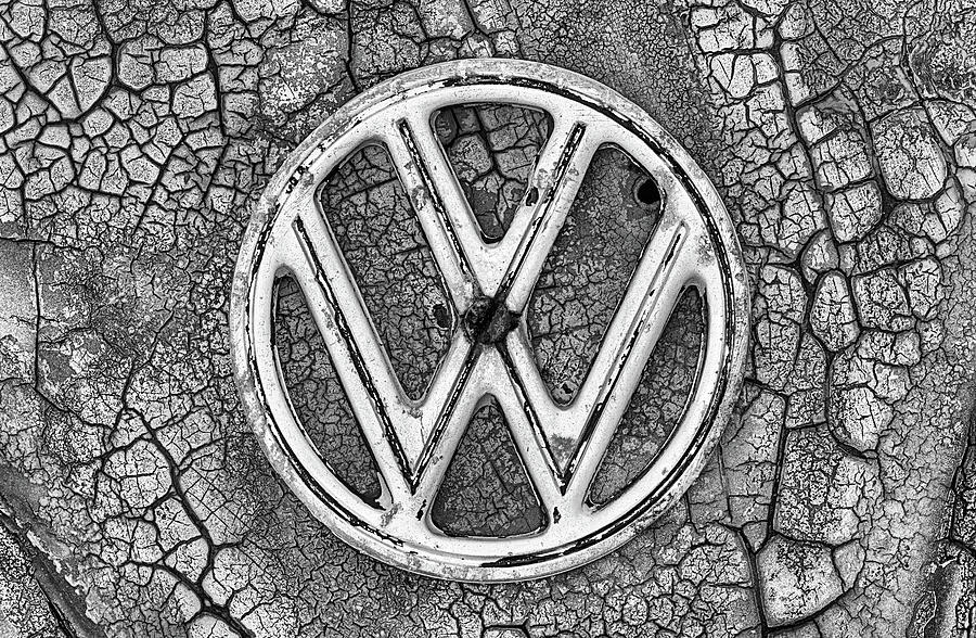The Rusty VW Emblem Black and White Photograph by JC Findley