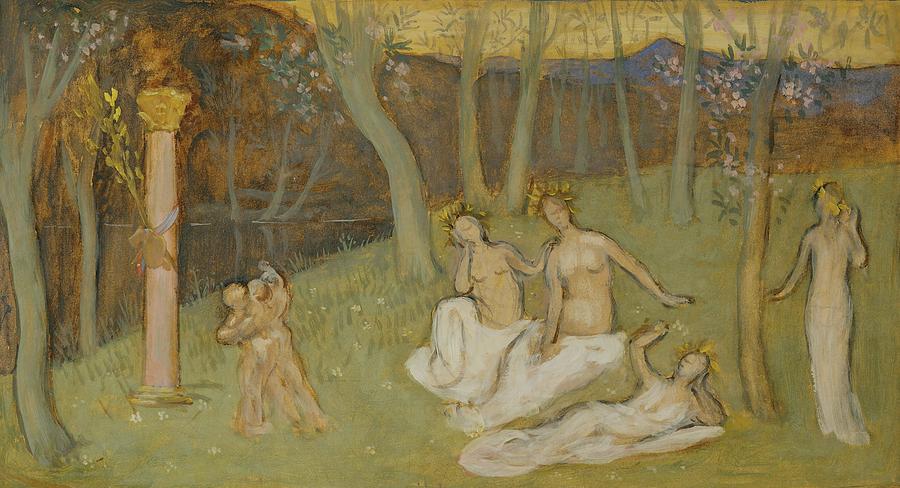 the sacred grove, 1883. Study for a large mural for the Palais des Arts in Lyon. Painting by Pierre Puvis de Chavannes -1824-1898-