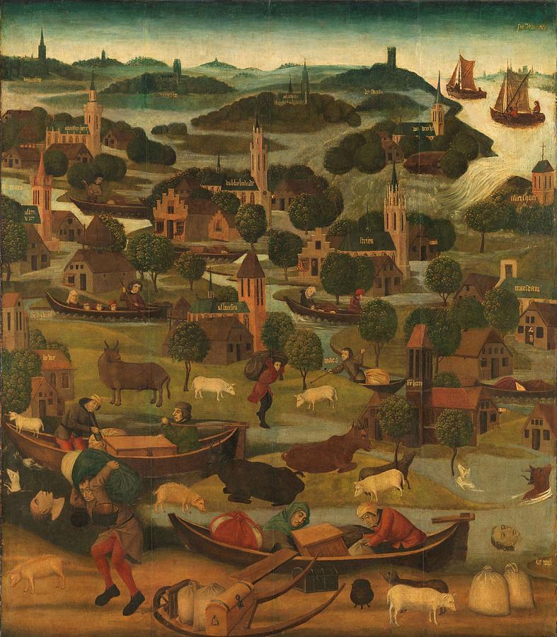 The Saint Elizabeths Day Flood. Buitenzijde van de rechter vleugel van een altaarstuk met de Sin... Painting by Master of the St Elizabeth Panels The Saint Elizabeths Day Flood. Buitenzijde van de rechter vleugel van een altaarstuk met de Sin... Painting by Master of the St Elizabeth Panels