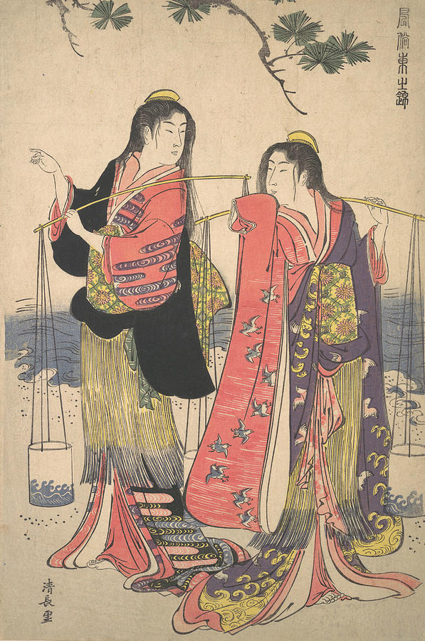 The Salt Maidens Murusame and Matsukaze Relief by Torii Kiyonaga