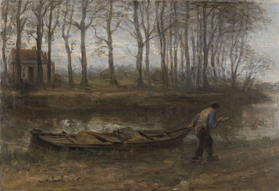 The Sand Bargeman. The Sand Barge. Painting by Jozef Israels